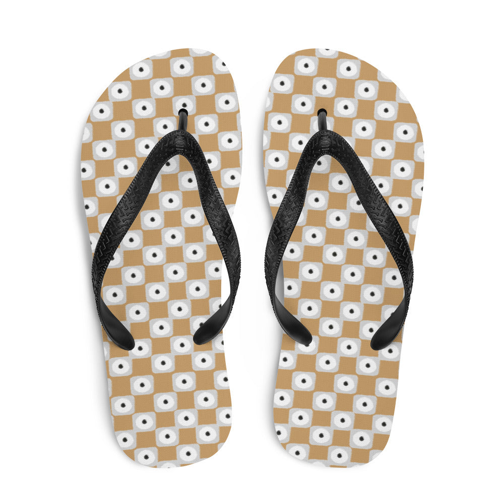 Main Beige and White Chequered Design. Flip-Flops image