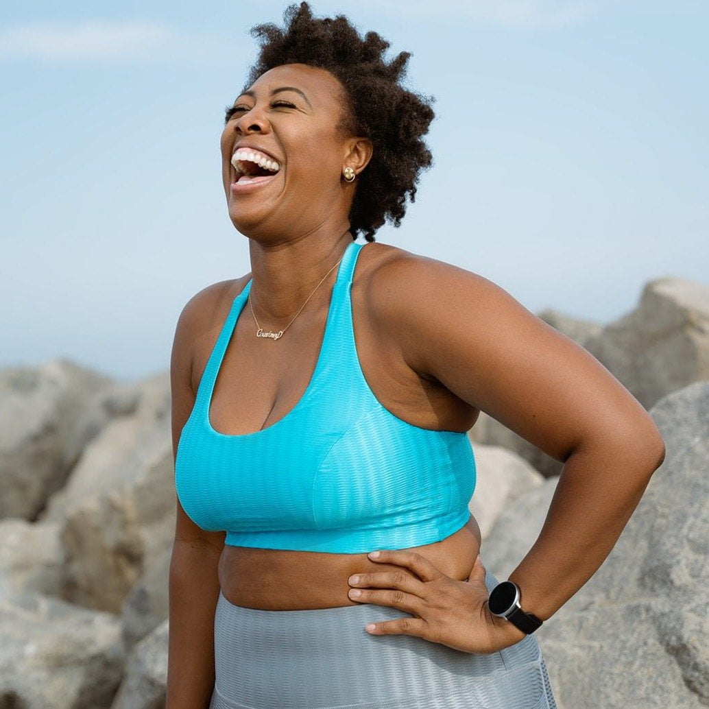 Main Cross Back Performance Bra Top - Blue Sky Zap Pattern image