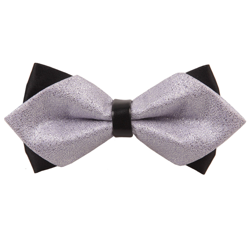 Main Diamond Tip Pre-Tied Bow Tie - Plain Metallic Silver image