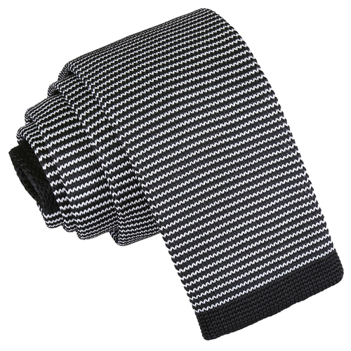 Main Pin Stripe Knitted Skinny Tie - White & Black image