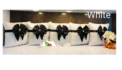 Main White Trendy Satin , Ribbon Pattern Cushions Cover Pack of 5 image