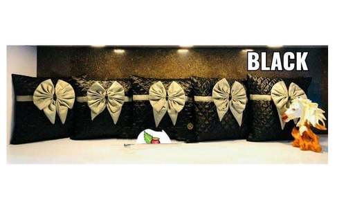 Main BLACK Trendy Satin , Ribbon Pattern Cushions Cover Pack of 5 image
